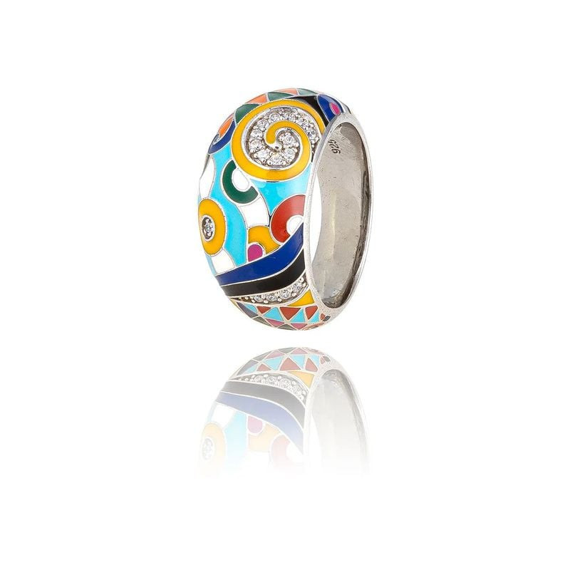 Packshot de la Bague Una Storia Marina Laque Turquoise Argenté sur fond neutre
