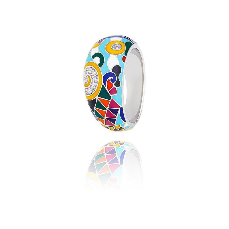Bague Una Storia Marina en argent 925, laque mosaïque multicolore et oxydes de zirconium sertis sur 