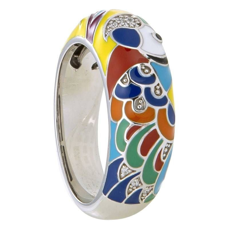 Détail de la Bague Una Storia Lovebird Perroquet Laquée Multicolore Argentée, finition laquée à la m