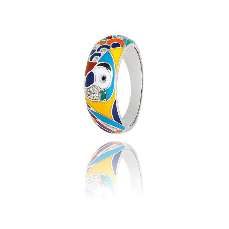 Packshot de la Bague Una Storia Lovebird Perroquet Laquée Multicolore Argentée en argent 925