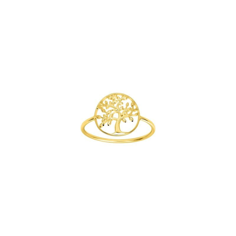 Bague femme plaquée or, médaillon rond ajouré Arbre de Vie sur anneau fin, Robbez Masson