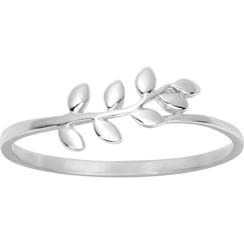Bague en argent 925/000 ornée d'un motif de branche de laurier poli et de feuilles ajourées sur un a