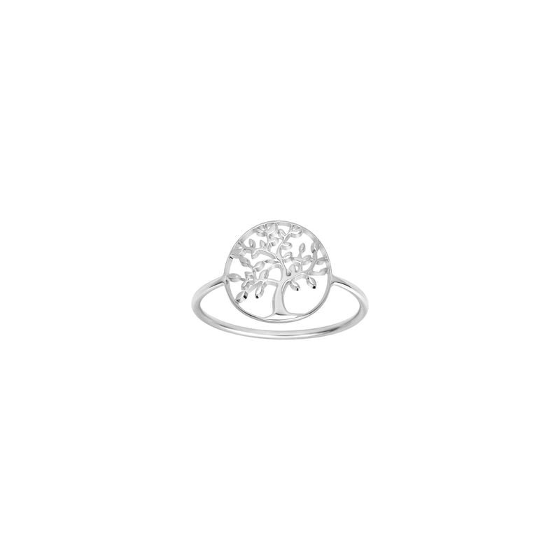 Bague Arbre de Vie en argent 925 rhodié pour femme, motif arbre circulaire ajouré sur un anneau fin 