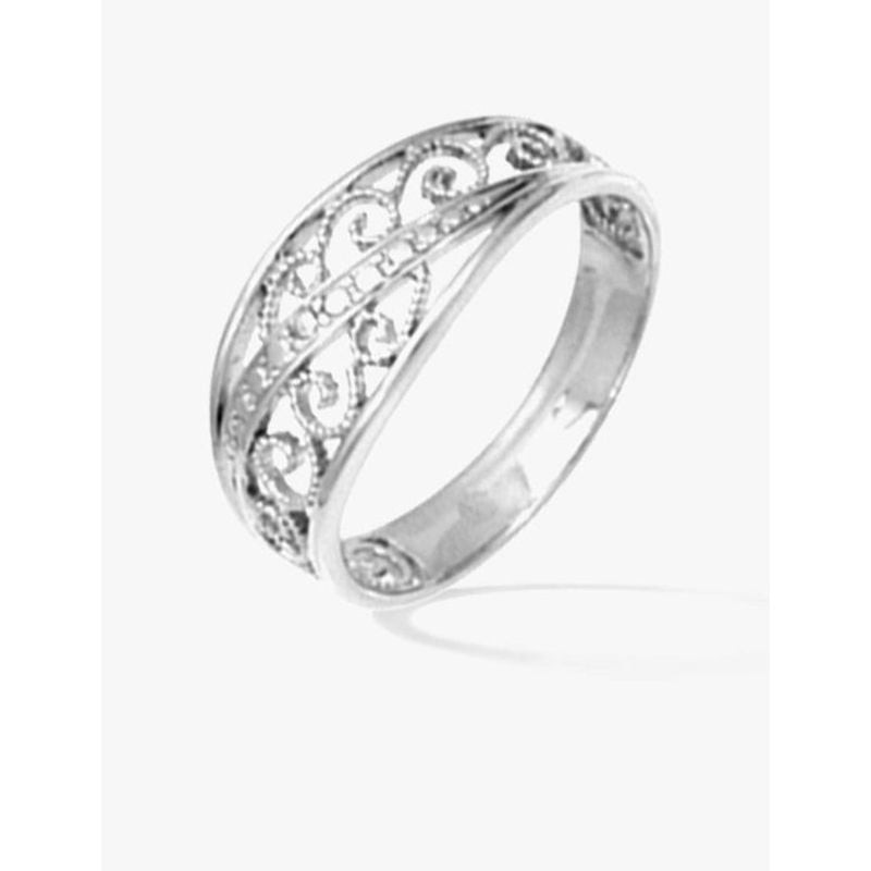 Vue inclinée de la bague Dentelle Ciselée en argent 925, filigrane ajouré et éclat du rhodiage