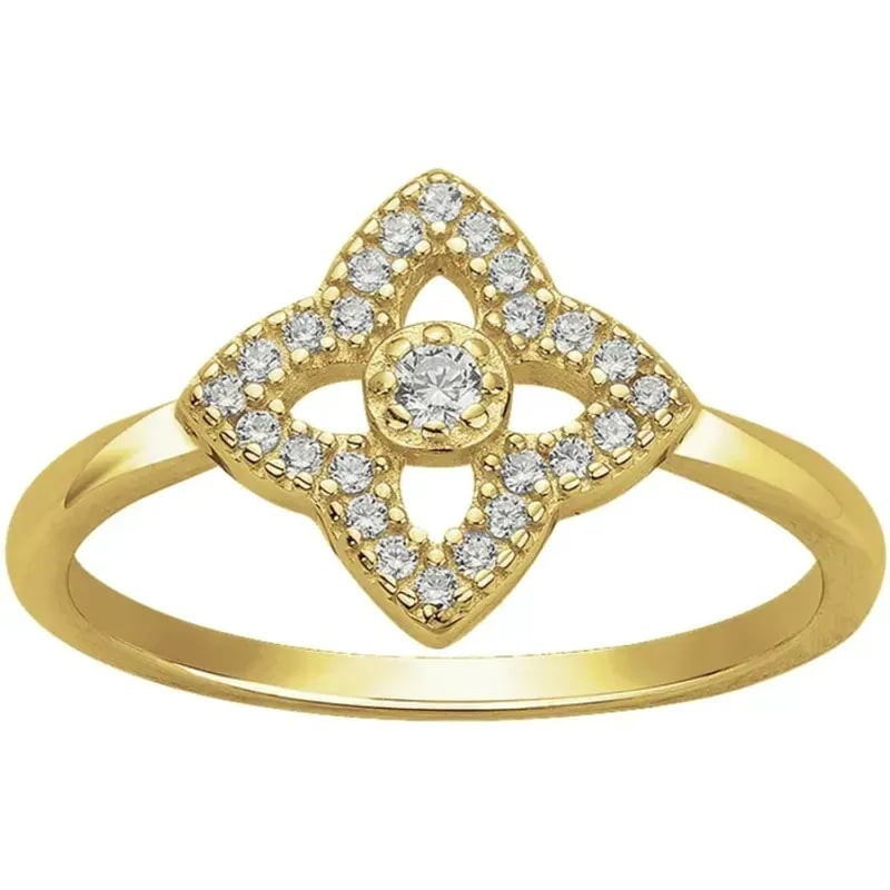 Bague femme plaquée or motif ajouré quadrilobe sertie de 25 oxydes de zirconium blancs