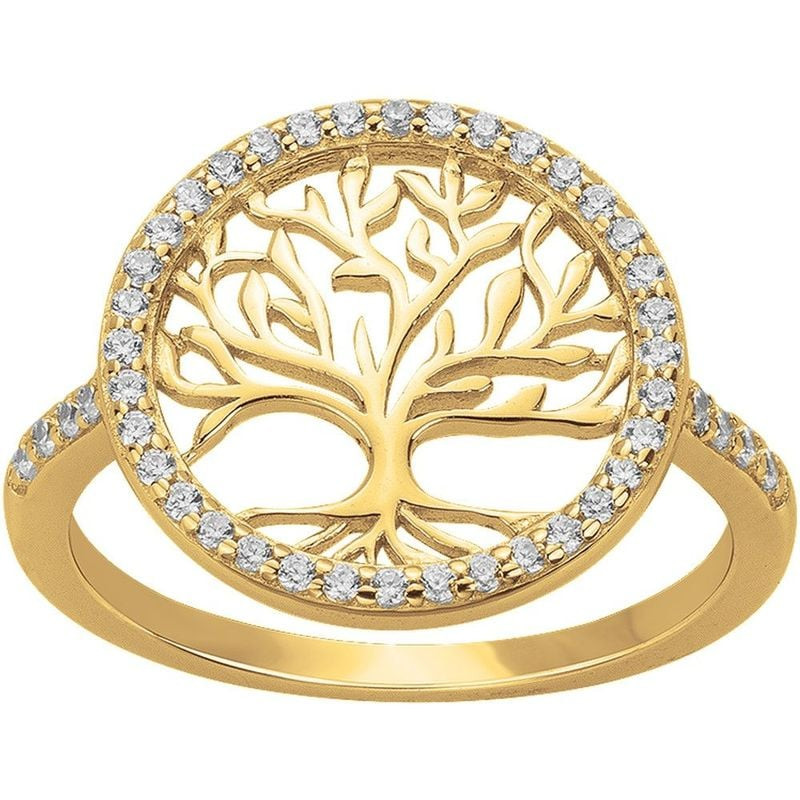 Bague Arbre de Vie Phebus plaquée or, motif circulaire ajouré et 44 oxydes de zirconium blancs